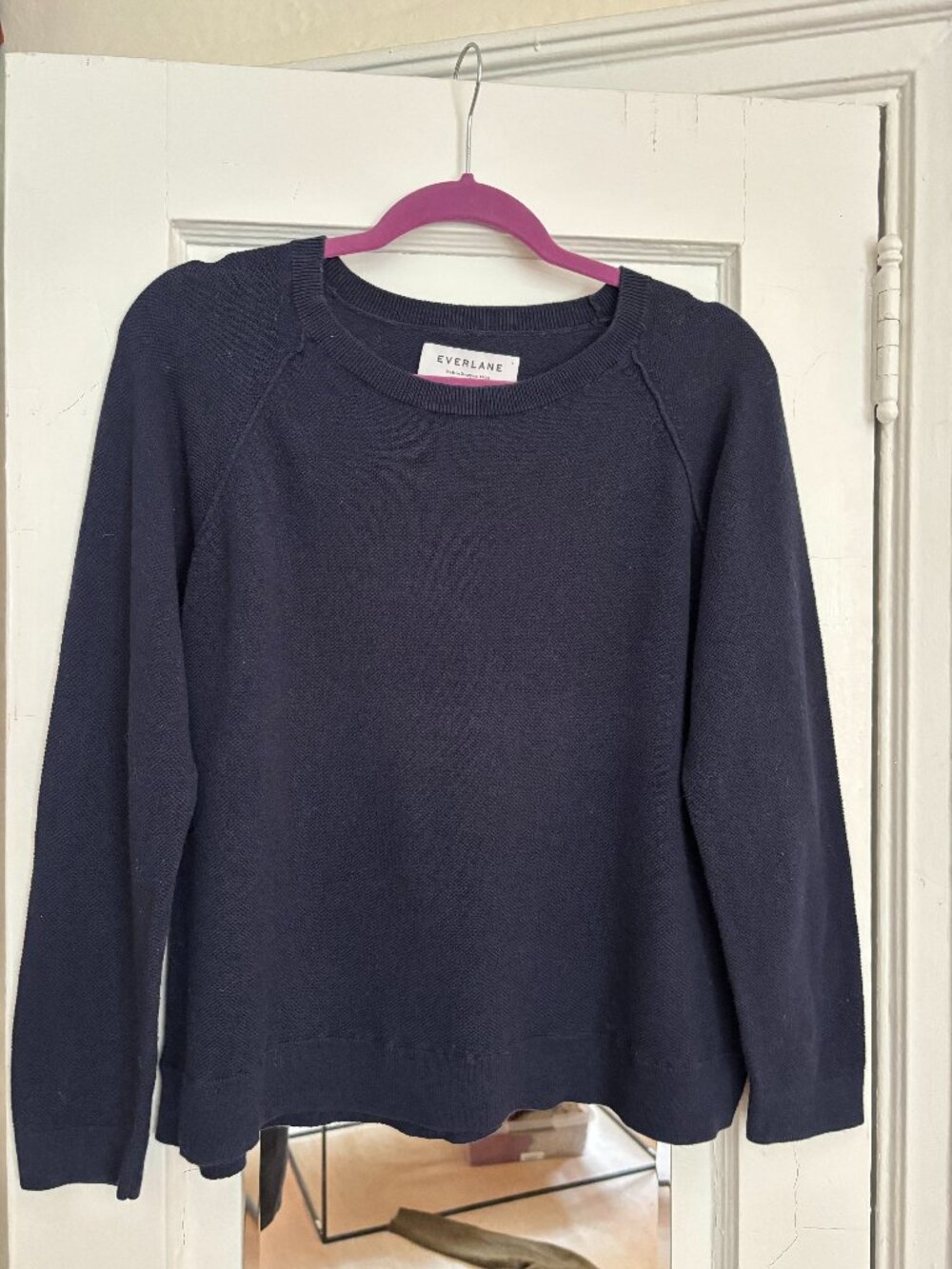 Everlane Navy Cotton Cashmere Crewneck Knit Top 3/4 Sleeve Sz L